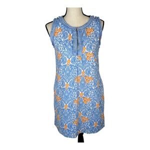 Gretchen Scott Sleeveless V Neck Blue Orange‎ Print Flirt Shift Dress Size XS